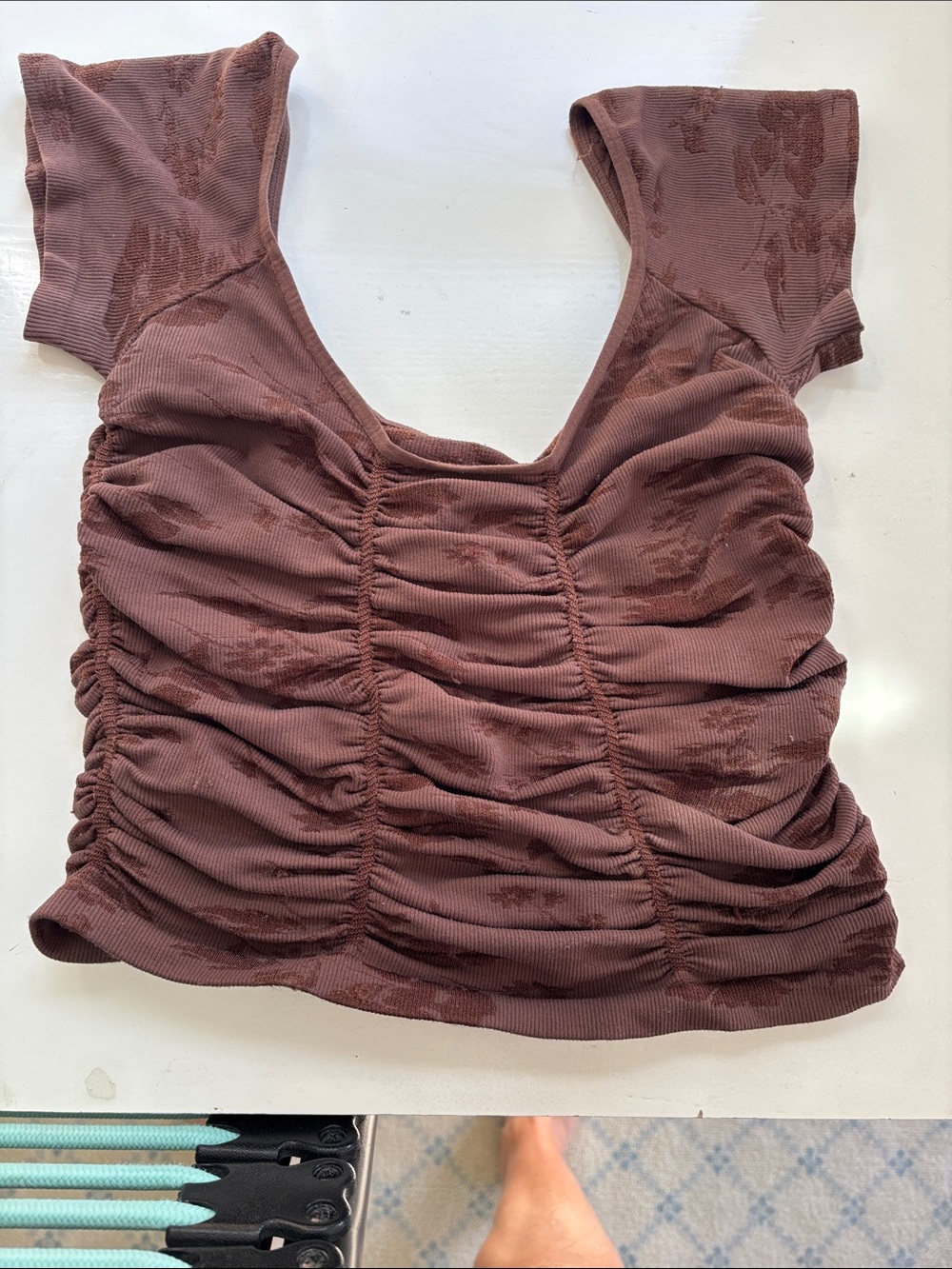 Free People Ruched Scoop Crop Top in Dusty Brown